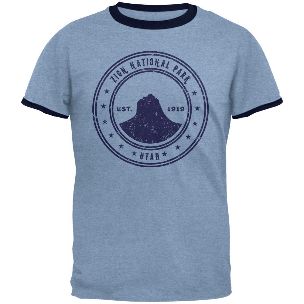 Zion National Park Vintage Heather Blue-Navy Men's Ringer T-Shirt Men's T-Shirts Old Glory MD Blue 