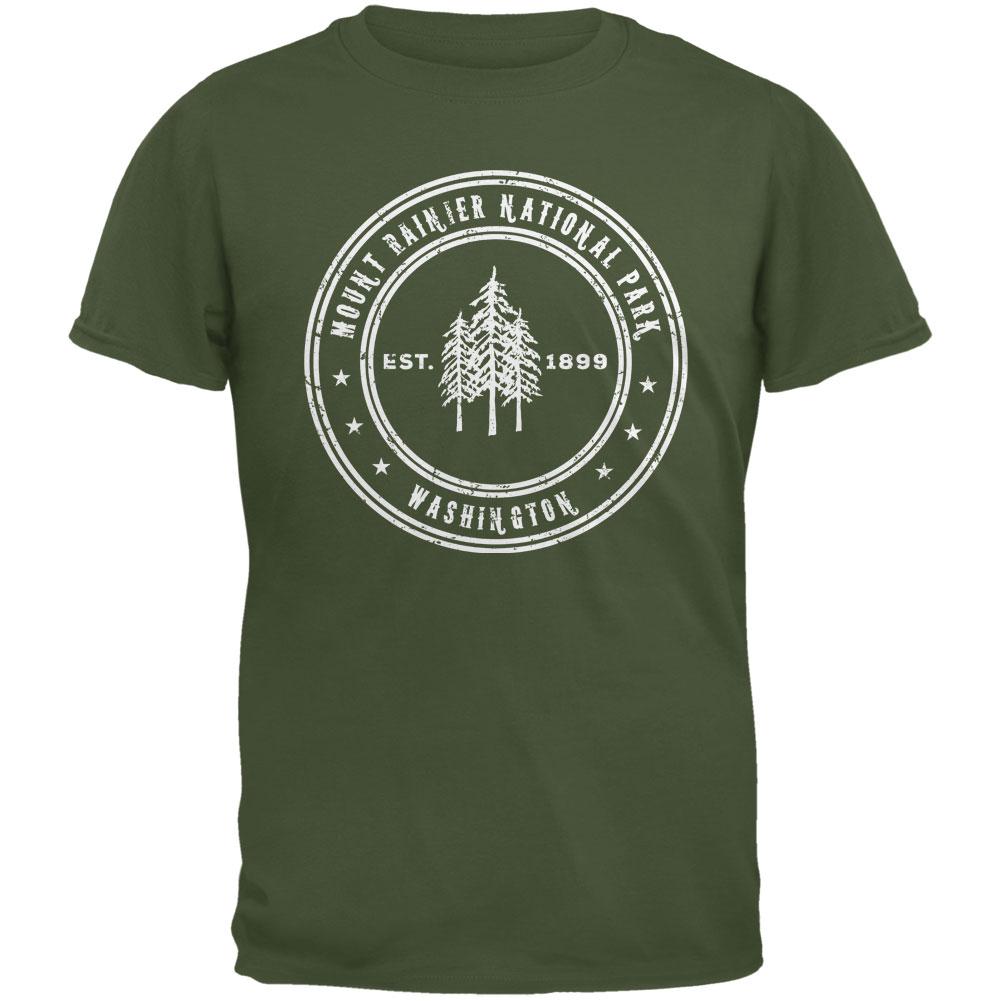 Mount Rainier National Park Military Green Adult T-Shirt Men's T-Shirts Old Glory 2XL Green 