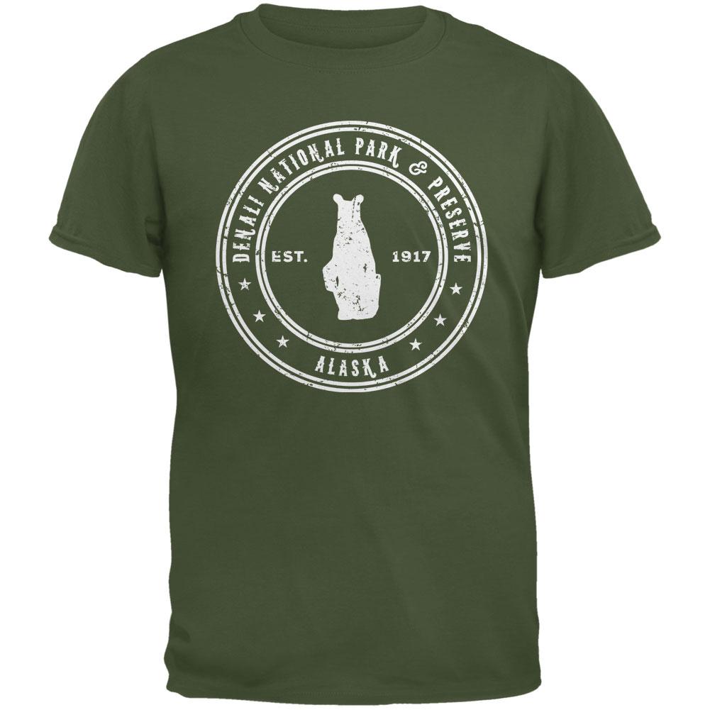 Denali National Park & Preserve Military Green Adult T-Shirt Men's T-Shirts Old Glory 2XL Green 