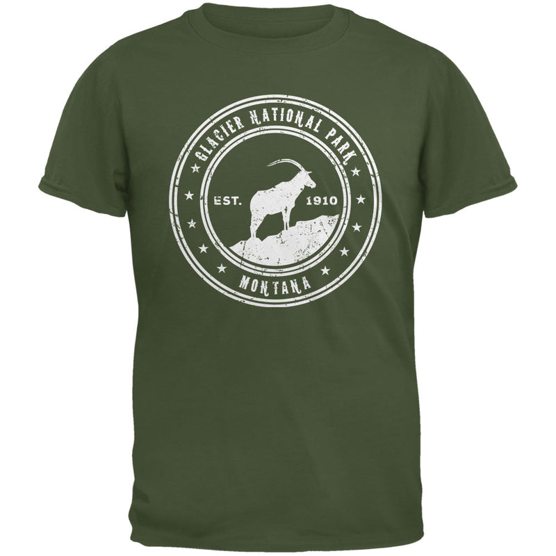 Glacier National Park Military Green Adult T-Shirt Men's T-Shirts Old Glory 3XL Military Green 