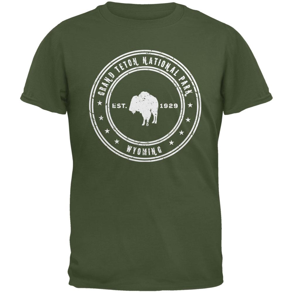 Grand Teton National Park Military Green Adult T-Shirt Men's T-Shirts Old Glory 2XL Green 