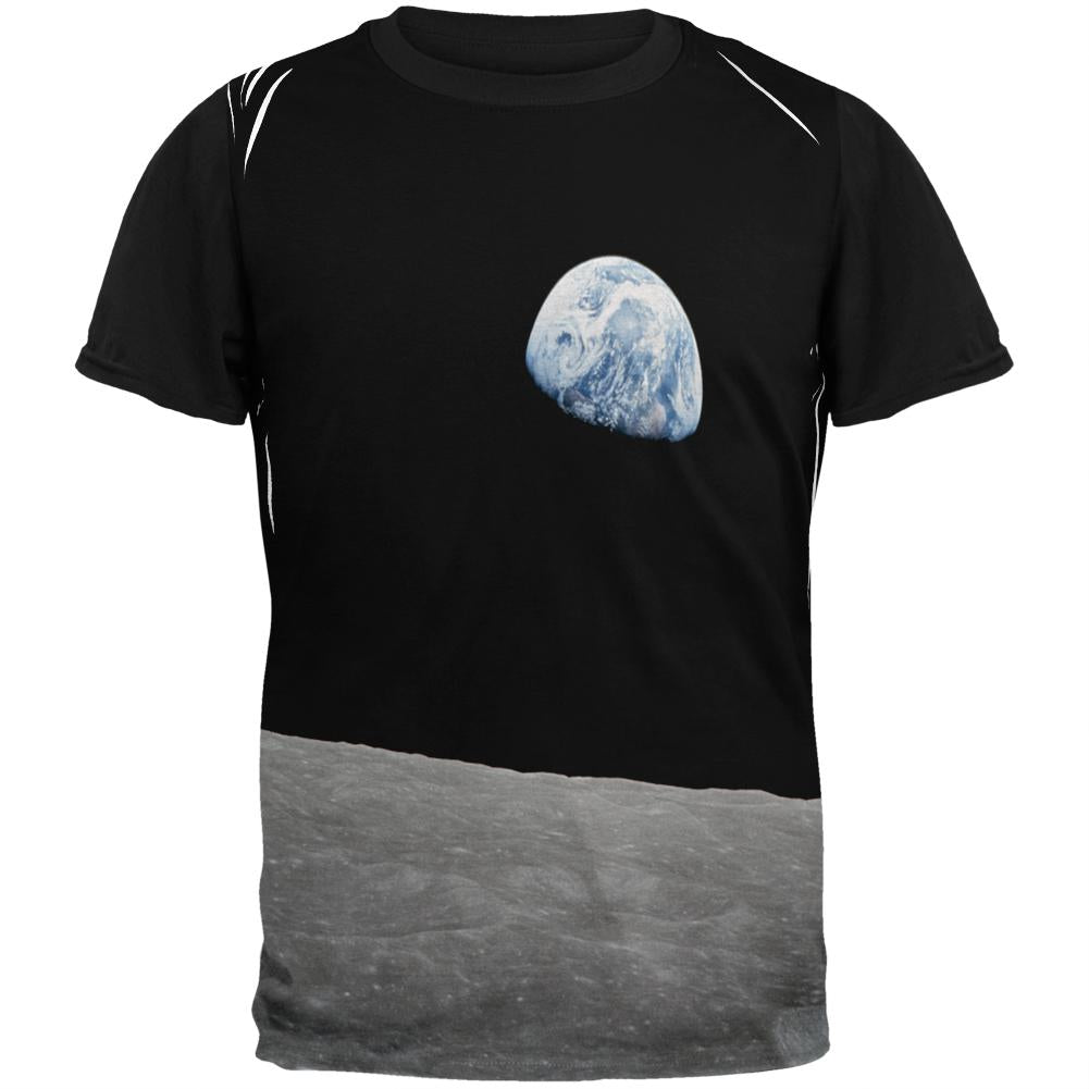Earth Rising Over the Moon Adult Black Back T-Shirt Men's T-Shirts Old Glory LG Multi 