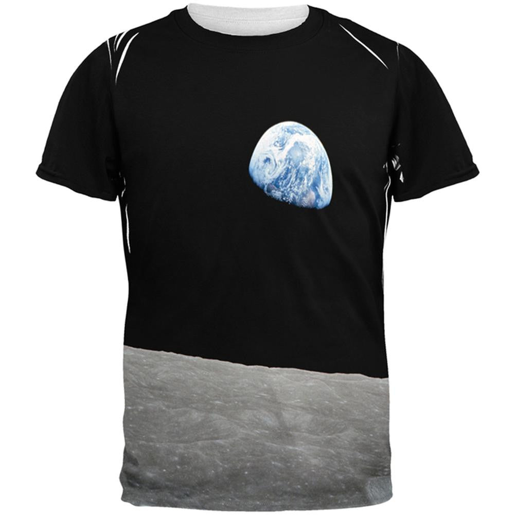 Earth Rising Over the Moon All Over Adult T-Shirt Men's T-Shirts Old Glory 2XL White 