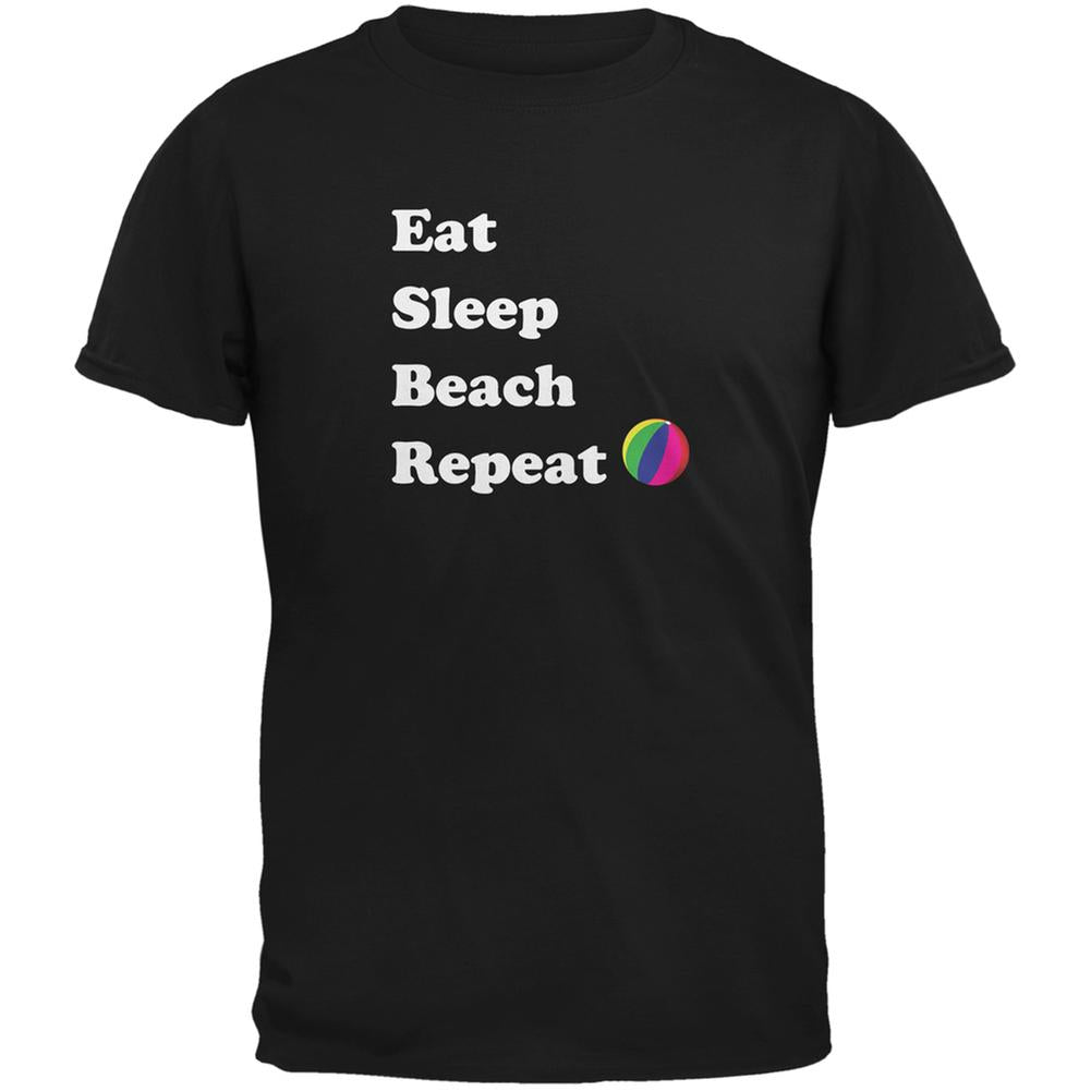 Eat Sleep Beach Repeat Black Adult T-Shirt Men's T-Shirts Old Glory 2XL Black 