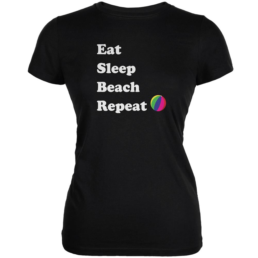 Eat Sleep Beach Repeat Black Juniors Soft T-Shirt Juniors T-Shirts Old Glory 2XL Black 