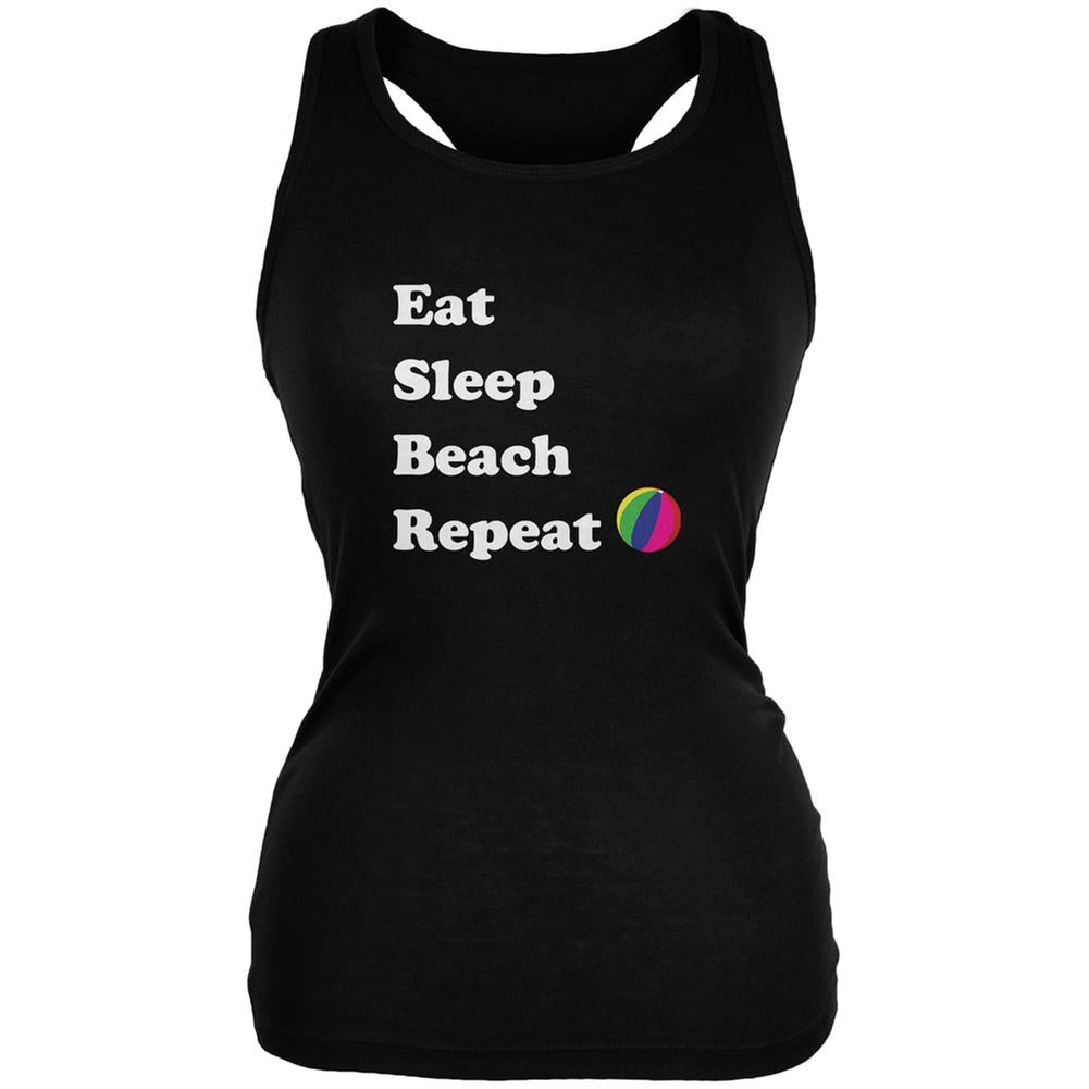 Eat Sleep Beach Repeat Black Juniors Soft Tank Top Juniors Tank Tops Old Glory 2XL Black 