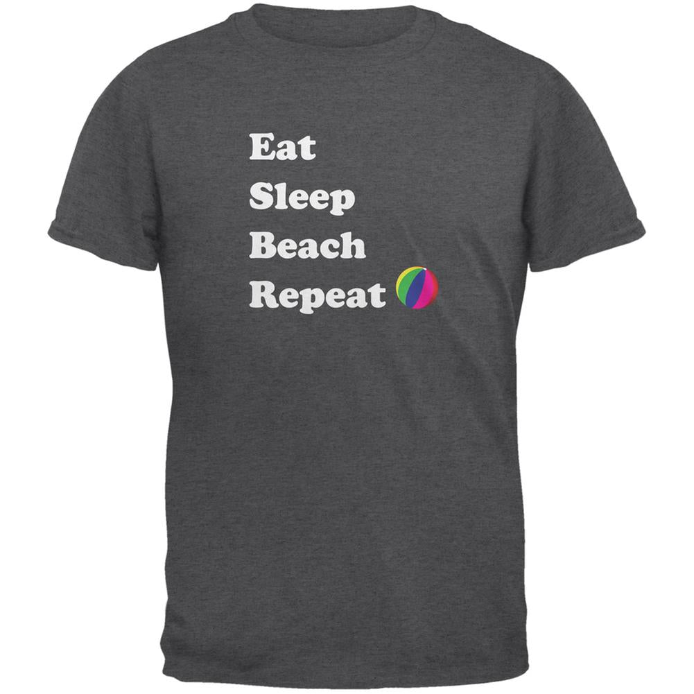 Eat Sleep Beach Repeat Dark Heather Adult T-Shirt Men's T-Shirts Old Glory 2XL Grey 