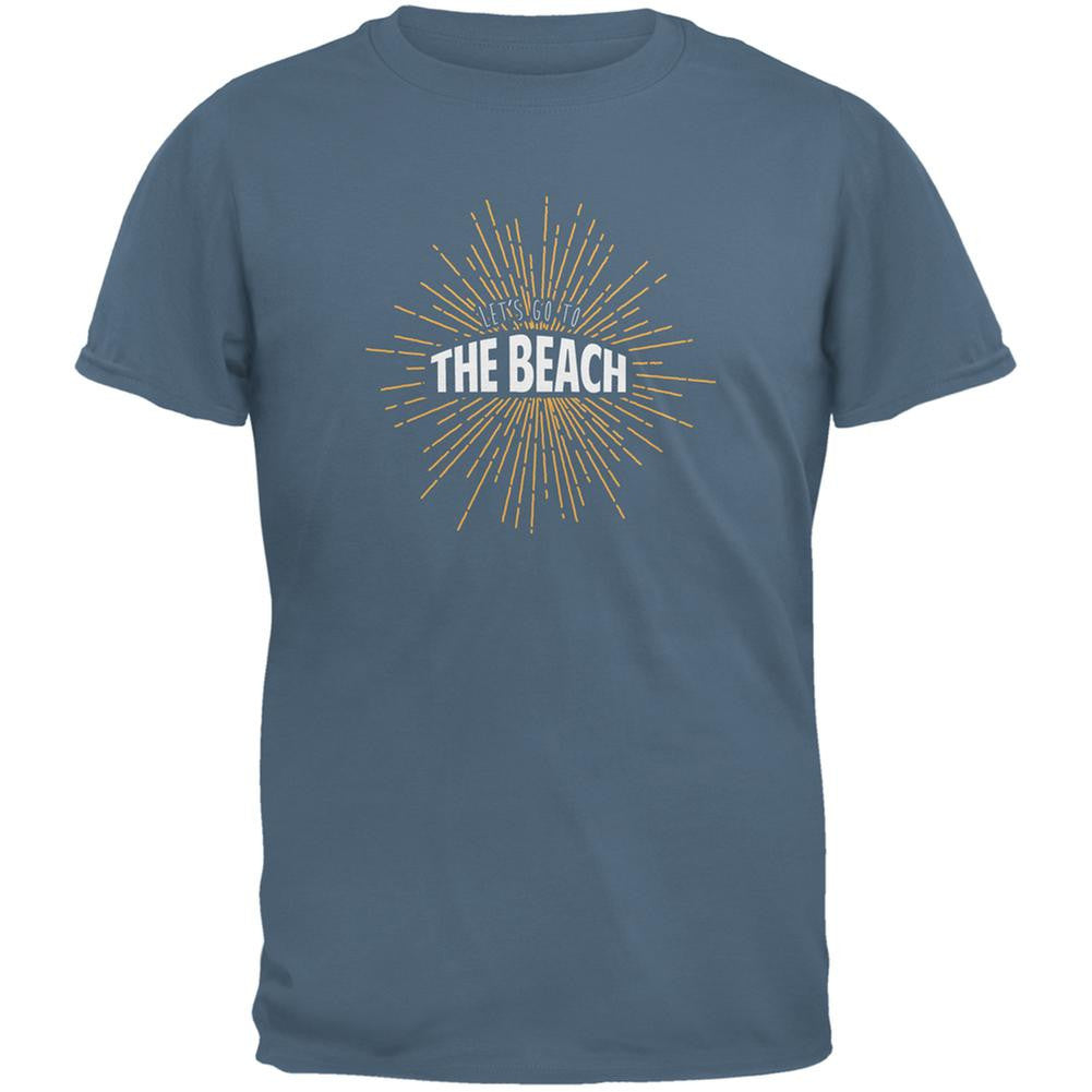 Let's Go To The Beach Vintage Sun Rays Indigo Blue Adult T-Shirt Men's T-Shirts Old Glory 2XL Blue 