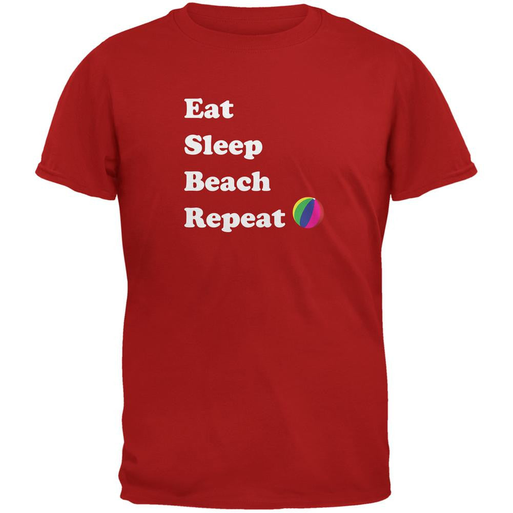 Eat Sleep Beach Repeat Red Adult T-Shirt Men's T-Shirts Old Glory 2XL Red 