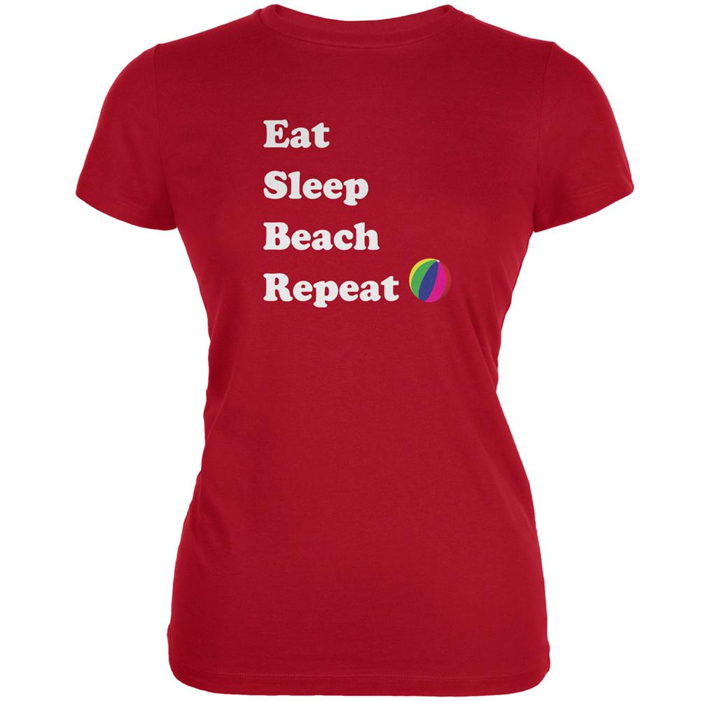 Eat Sleep Beach Repeat Red Juniors Soft T-Shirt Juniors T-Shirts Old Glory 2XL Red 