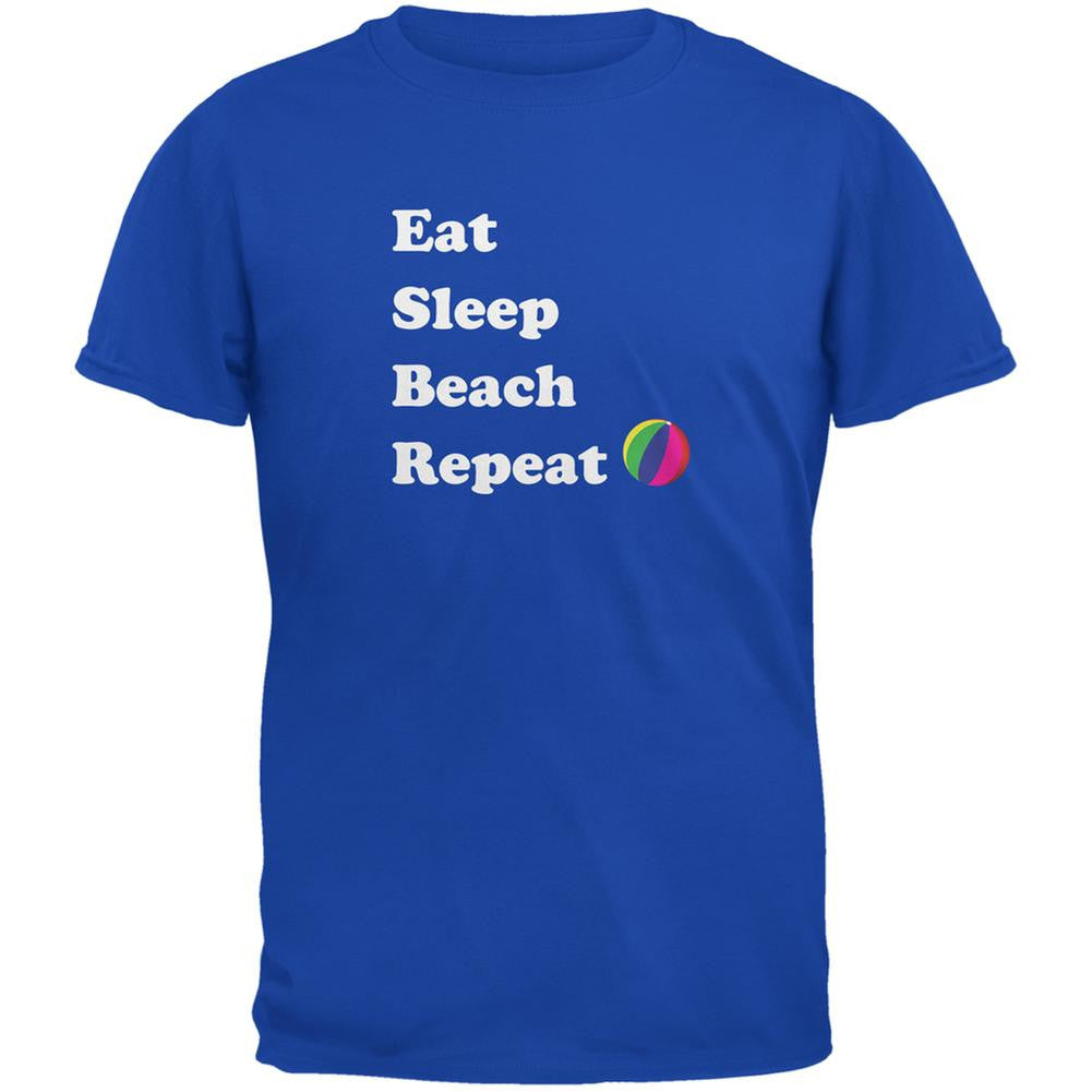 Eat Sleep Beach Repeat Royal Adult T-Shirt Men's T-Shirts Old Glory 2XL Blue 