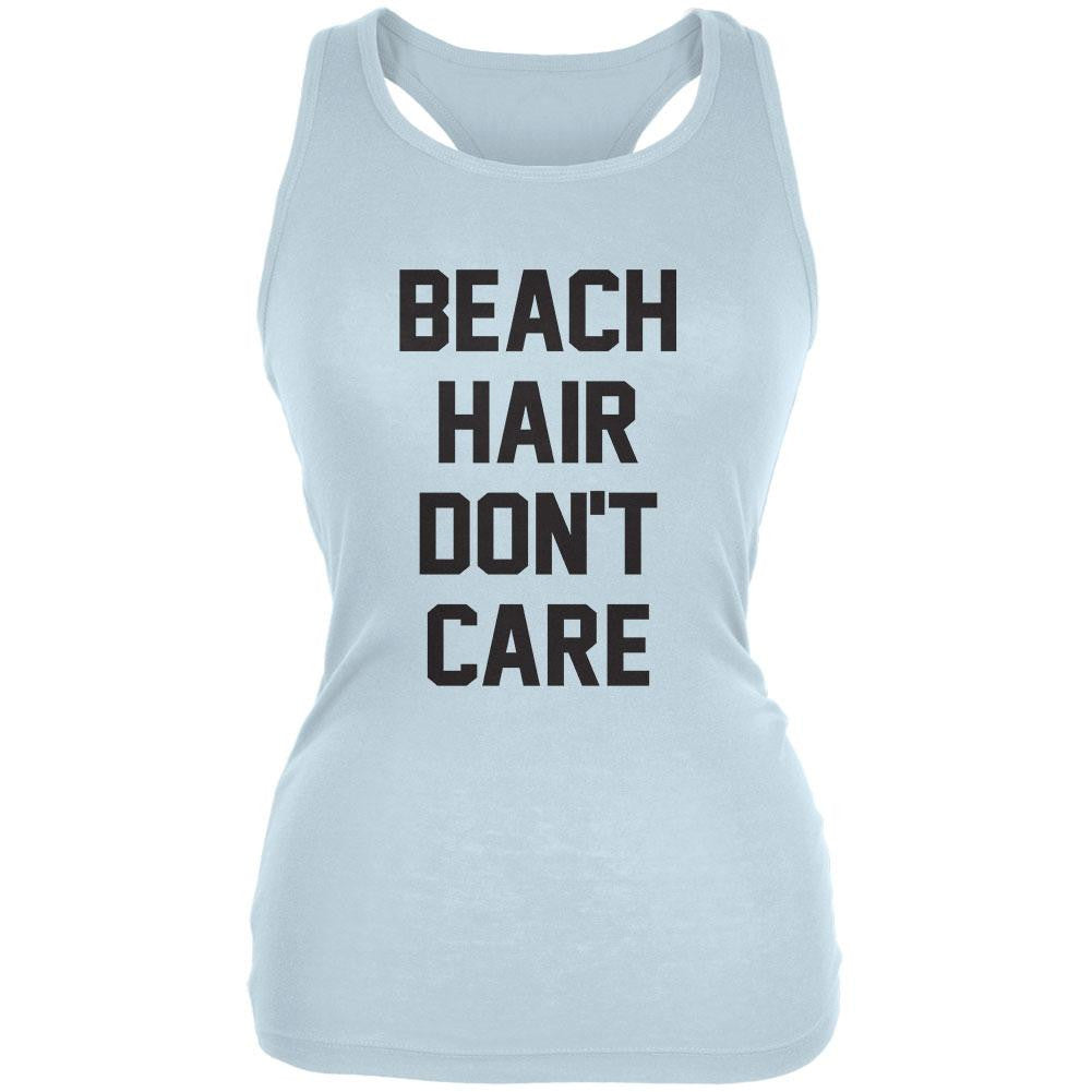 Beach Hair Don't Care Pale Blue Juniors Soft Tank Top Juniors Tank Tops Old Glory 2XL Blue 