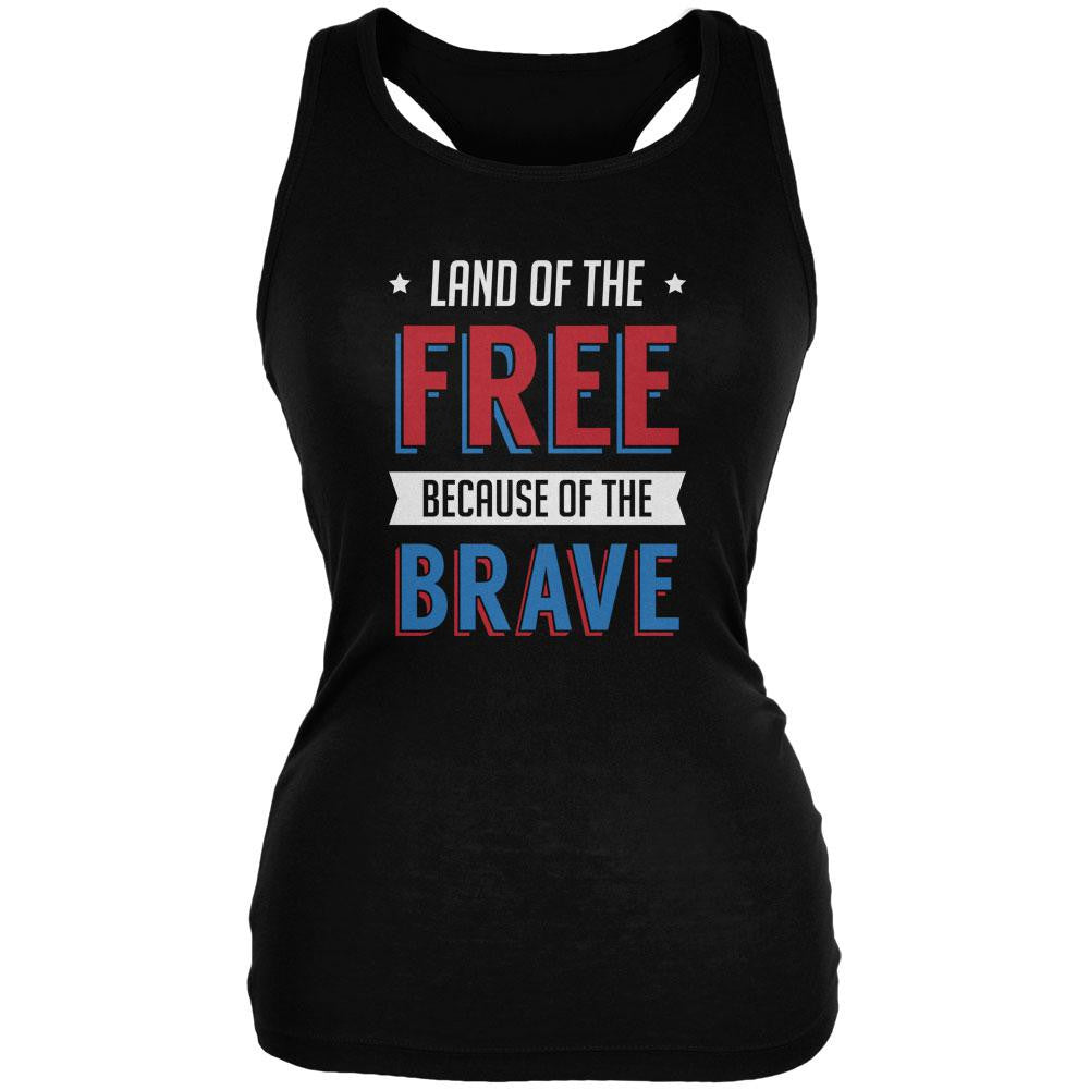 Memorial Day Land of Free Because of Brave Black Juniors Soft Tank Top Juniors Tank Tops Old Glory 2XL Black 