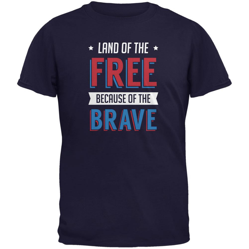 Memorial Day Land of Free Because of Brave Navy Adult T-Shirt Men's T-Shirts Old Glory 2XL Blue 