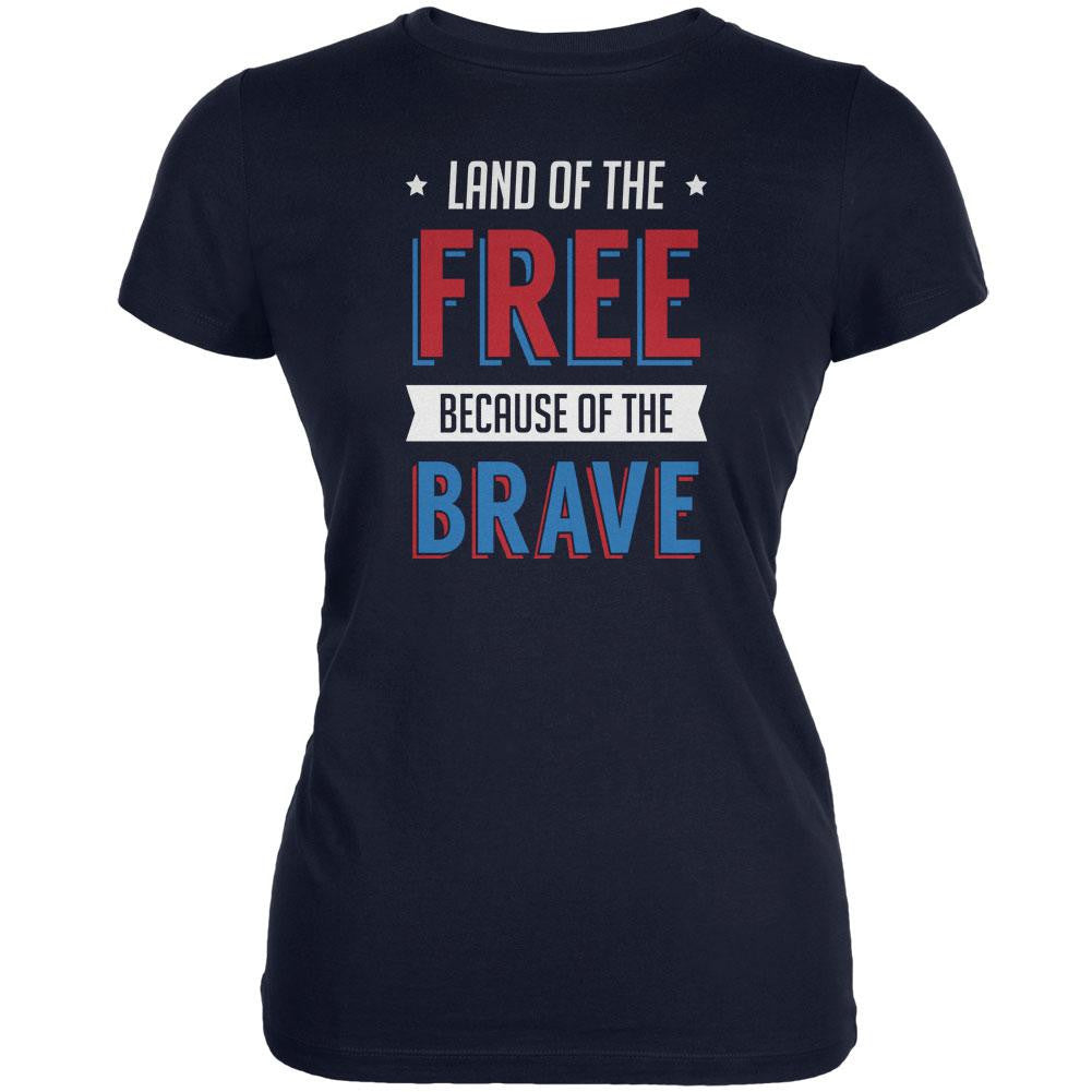 Memorial Day Land of Free Because of Brave Navy Juniors Soft T-Shirt Juniors T-Shirts Old Glory 2XL Blue 