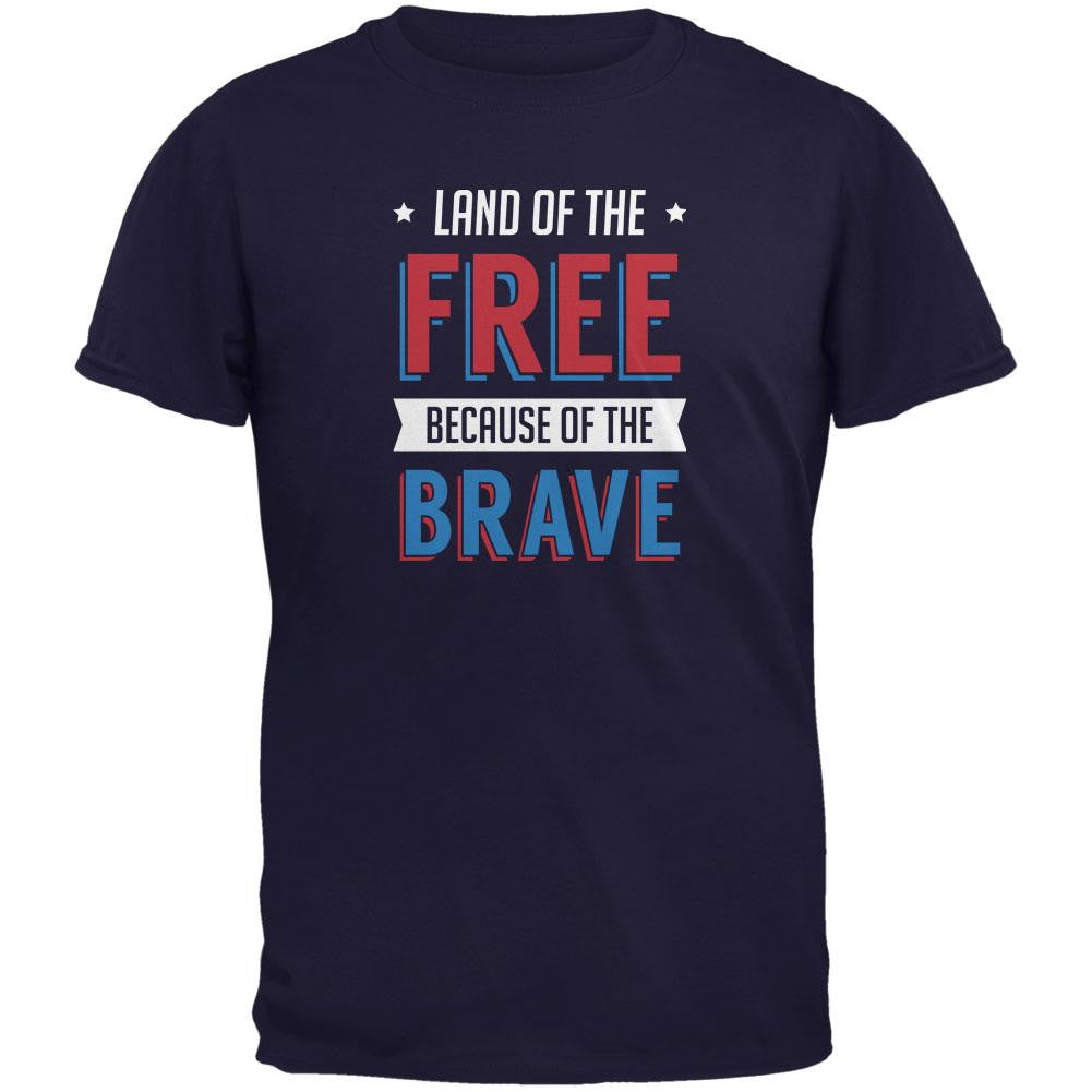 Memorial Day Land of Free Because of Brave Navy Youth T-Shirt Youth T-Shirts Old Glory LG Blue 