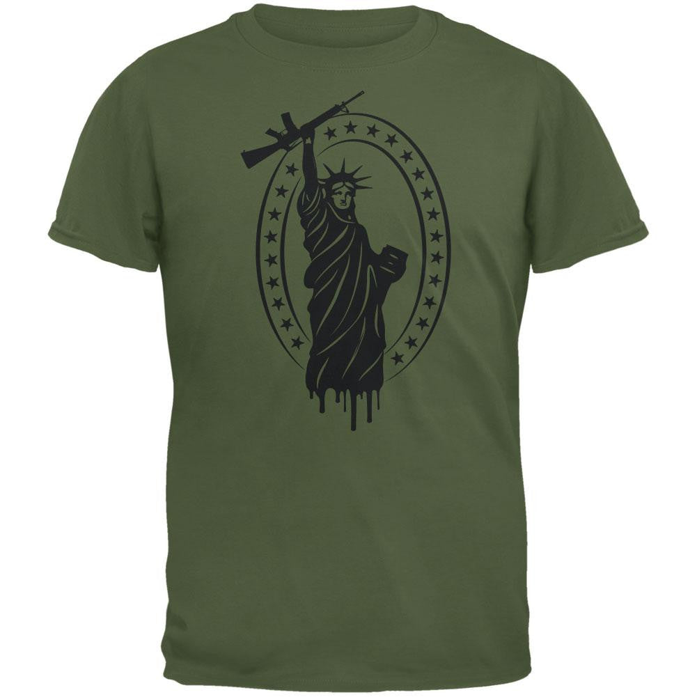 Second Amendment AR15 Statue Of Liberty Military Green Adult T-Shirt Men's T-Shirts Old Glory 2XL Green 