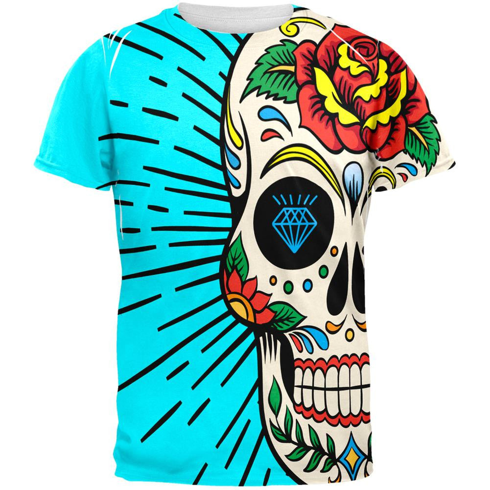 Sugar Skull All Over Adult T-Shirt Men's T-Shirts Old Glory 2XL White 