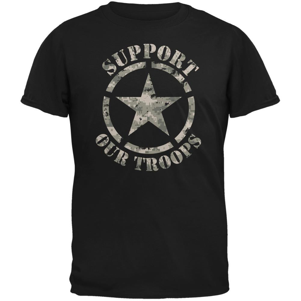 Support Our Troops Camo Star Black Adult T-Shirt Men's T-Shirts Old Glory 2XL Black 