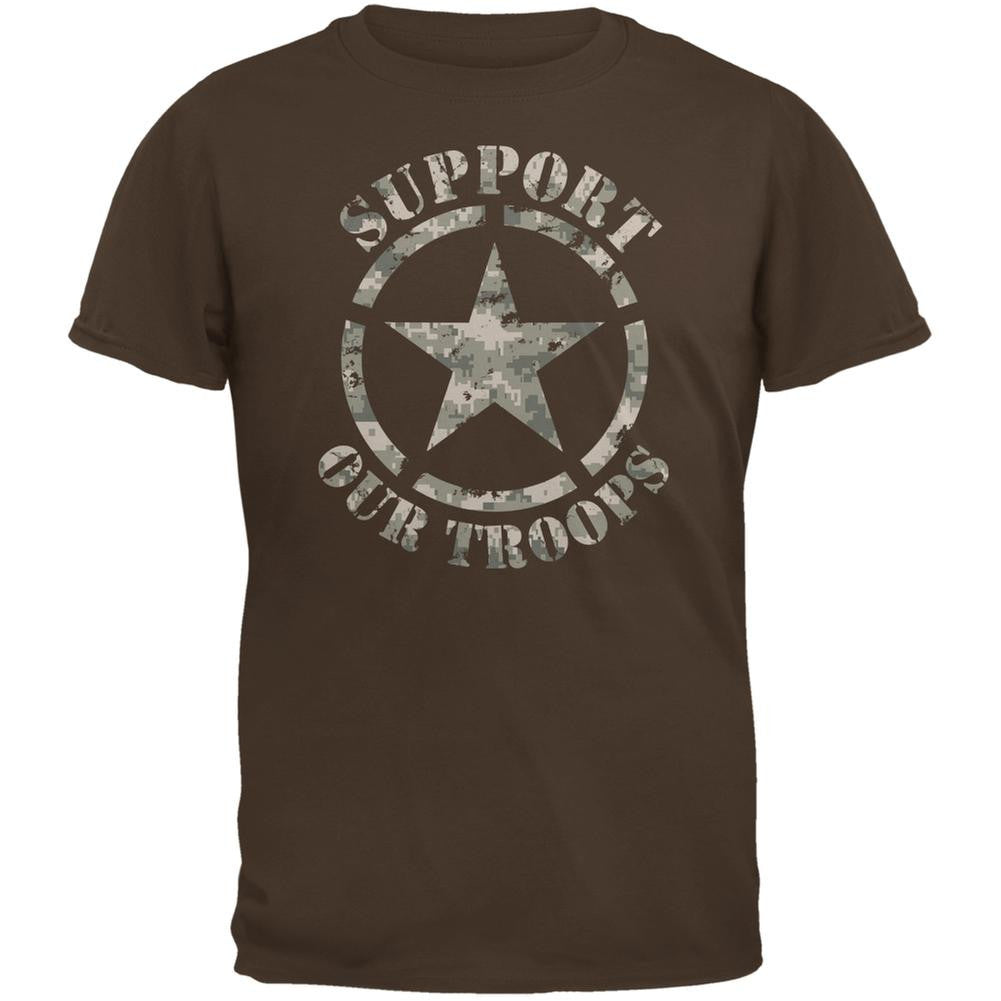 Support Our Troops Camo Star Brown Adult T-Shirt Men's T-Shirts Old Glory 2XL Brown 