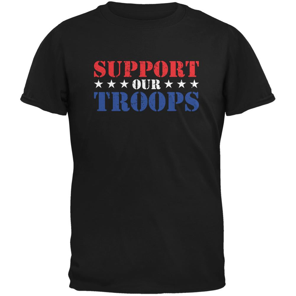 Support Our Troops Red White & Blue Stars Black Adult T-Shirt Men's T-Shirts Old Glory 2XL Black 