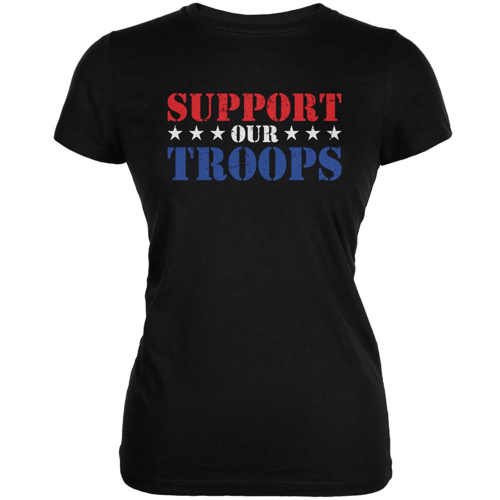 Support Our Troops Red White & Blue Stars Black Juniors Soft T-Shirt Juniors T-Shirts Old Glory 2XL Black 