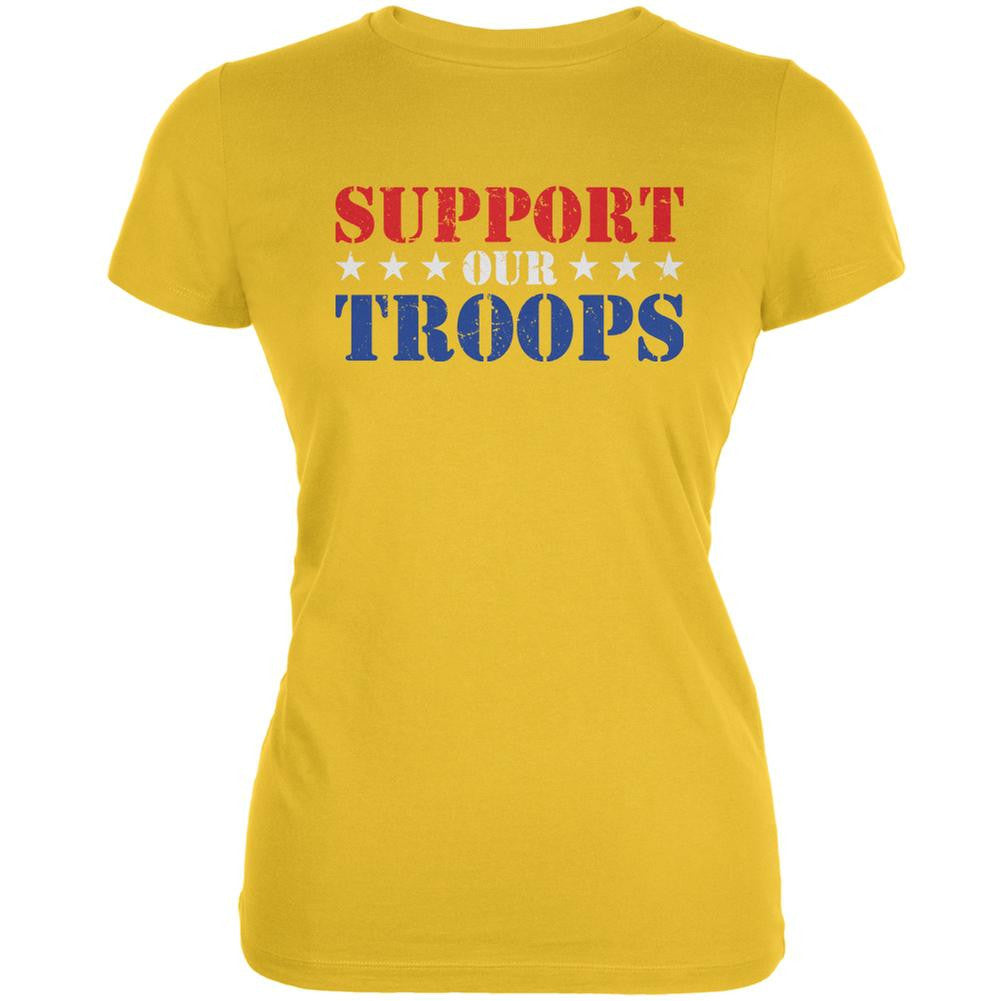 Support Our Troops Red White & Blue Stars Bright Yellow Juniors Soft T-Shirt Juniors T-Shirts Old Glory 2XL Yellow 