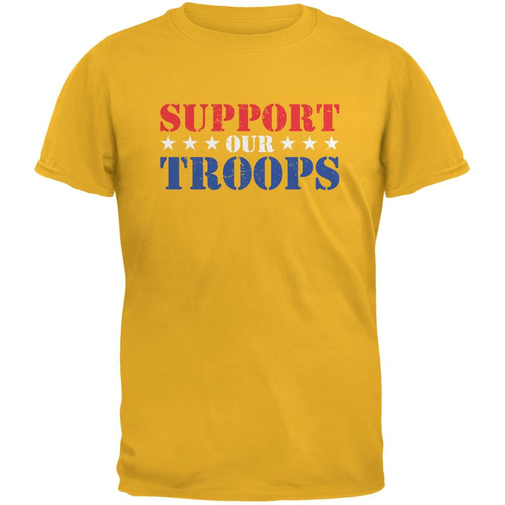 Support Our Troops Red White & Blue Stars Gold Adult T-Shirt Men's T-Shirts Old Glory 2XL Yellow 