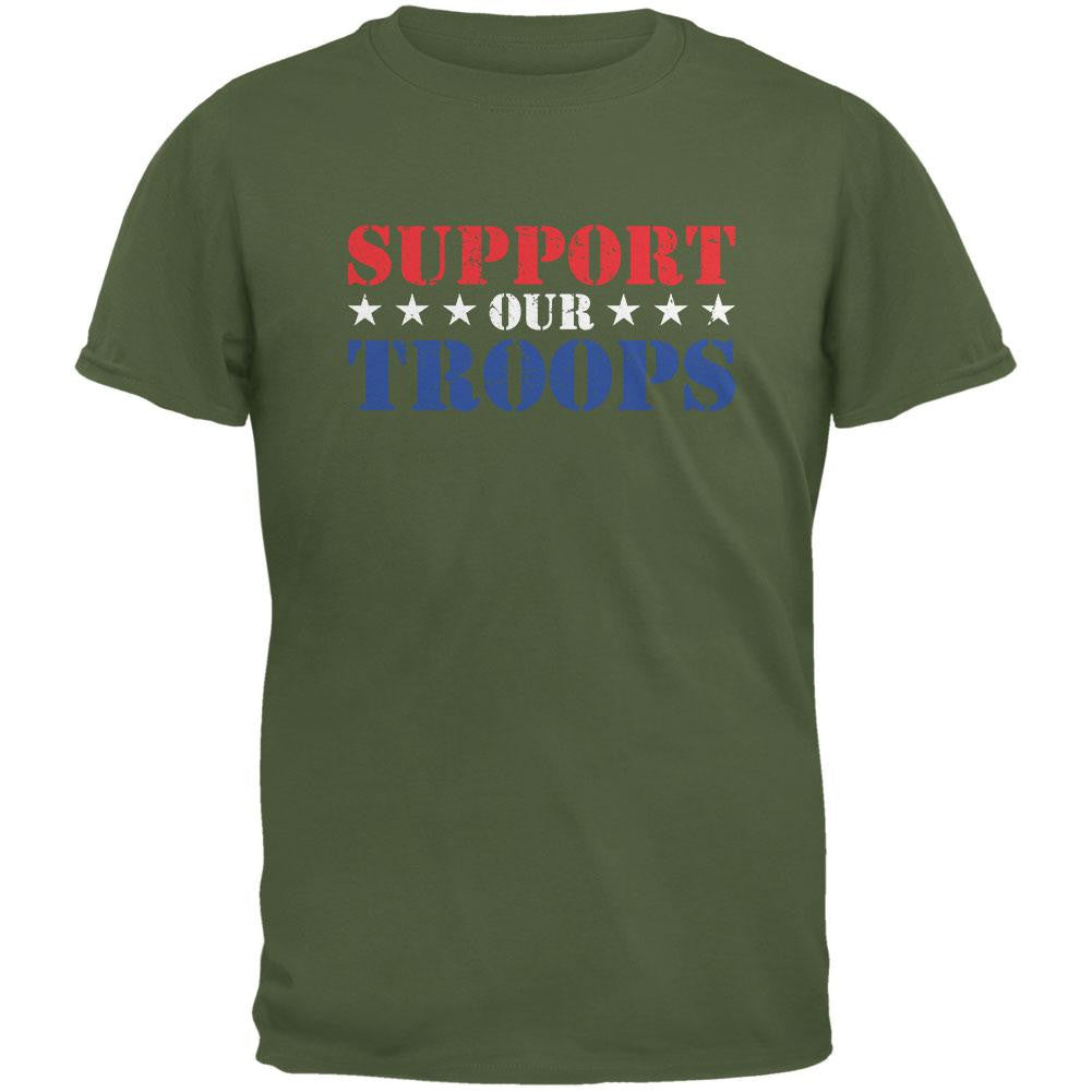 Support Our Troops Red White & Blue Stars Military Green Adult T-Shirt Men's T-Shirts Old Glory 2XL Green 