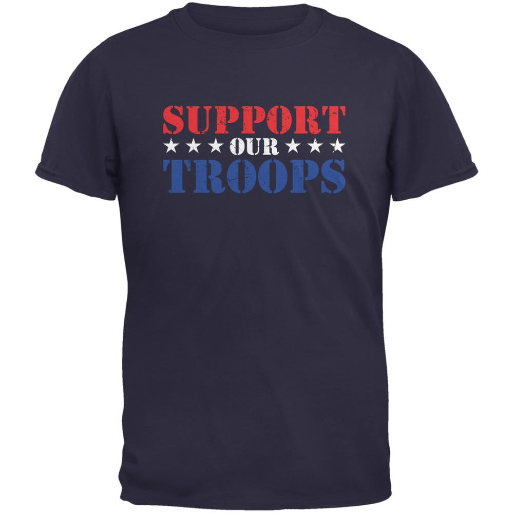 Support Our Troops Red White & Blue Stars Navy Adult T-Shirt Men's T-Shirts Old Glory 2XL Blue 