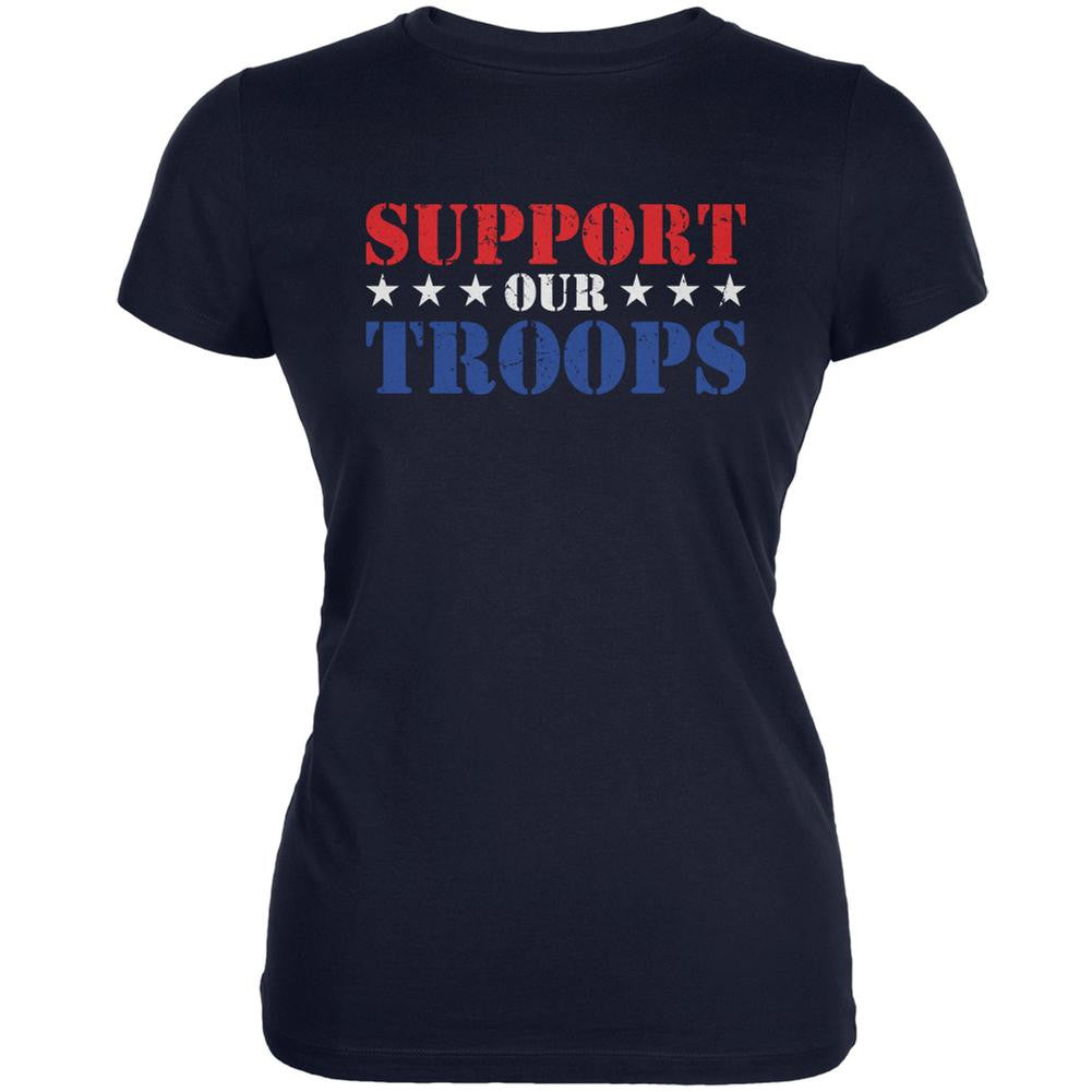 Support Our Troops Red White & Blue Stars Navy Juniors Soft T-Shirt Juniors T-Shirts Old Glory 2XL Blue 