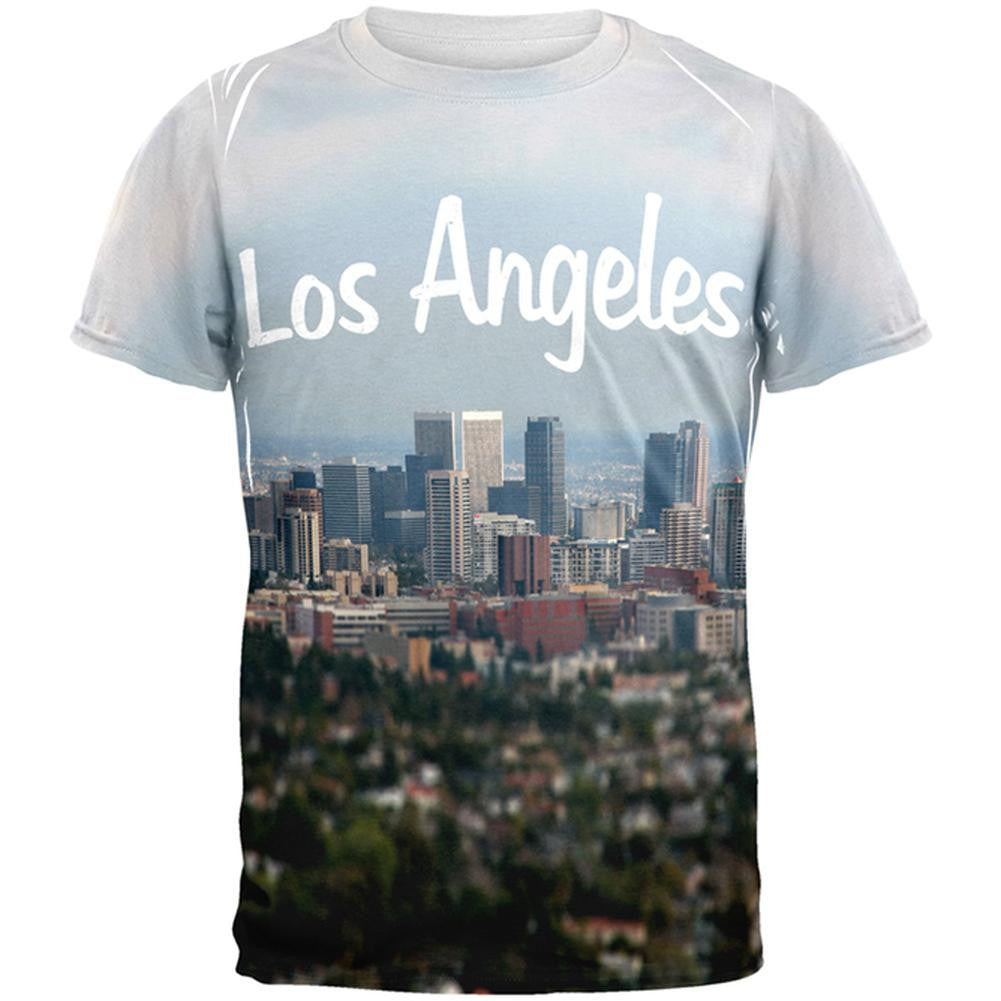 Distressed Los Angeles City All Over Adult T-Shirt Men's T-Shirts Old Glory 2XL White 