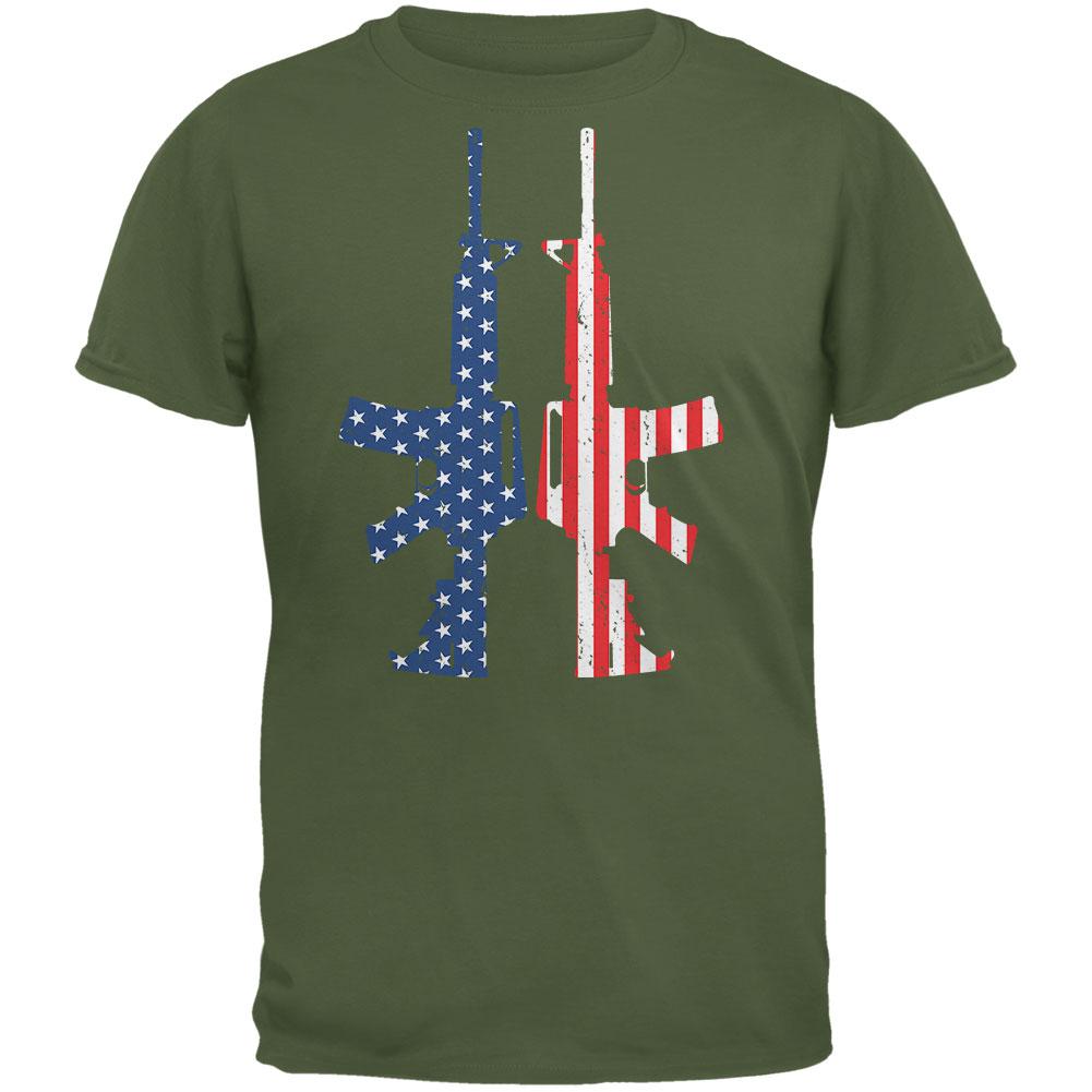 Stars And Stripes AR15  Military Green Adult T-Shirt Men's T-Shirts Old Glory 2XL Green 