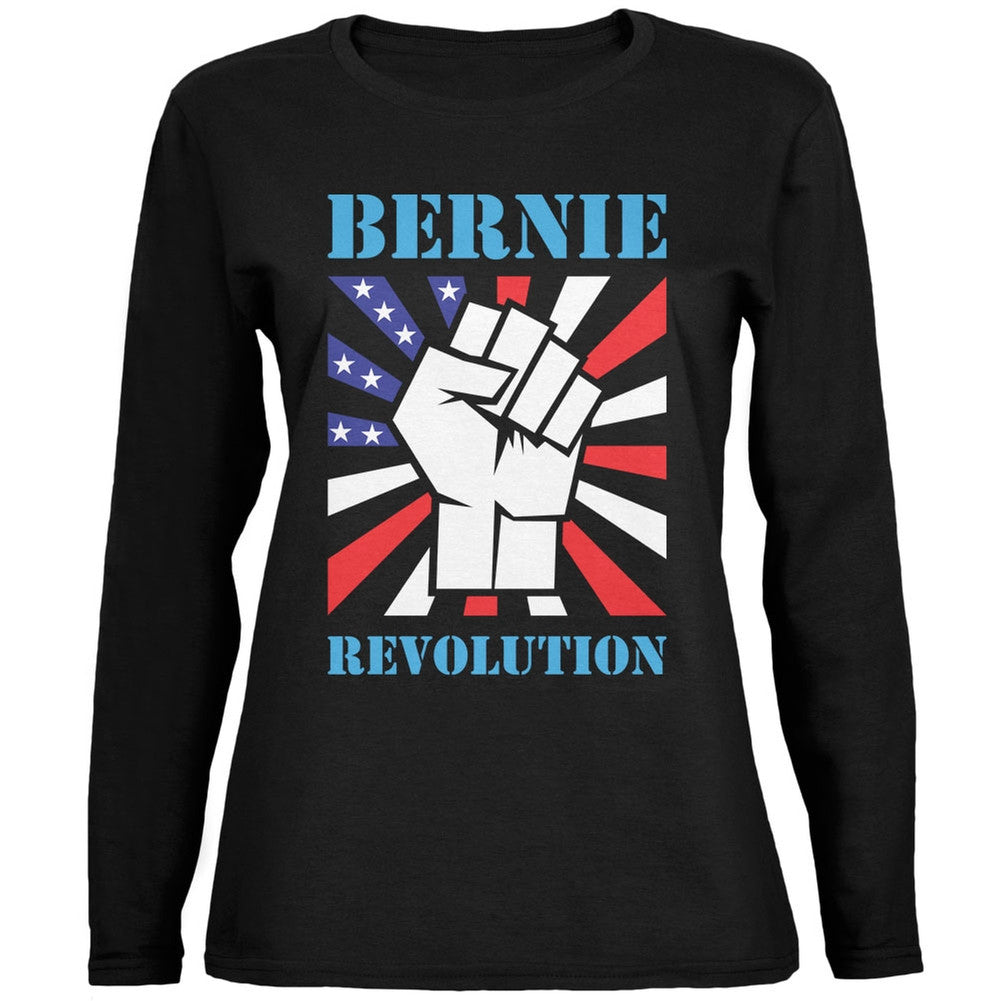 Election 2016 Bernie Sanders Raised Fist Black Womens Long Sleeve T-Shirt Women's Long Sleeves Old Glory 2XL Black 