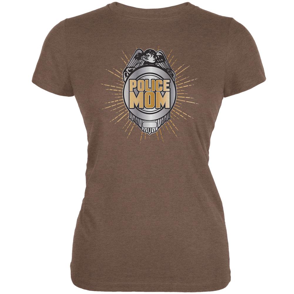 Police Mom Heather Brown Juniors Soft T-Shirt Juniors T-Shirts Old Glory 2XL Brown 