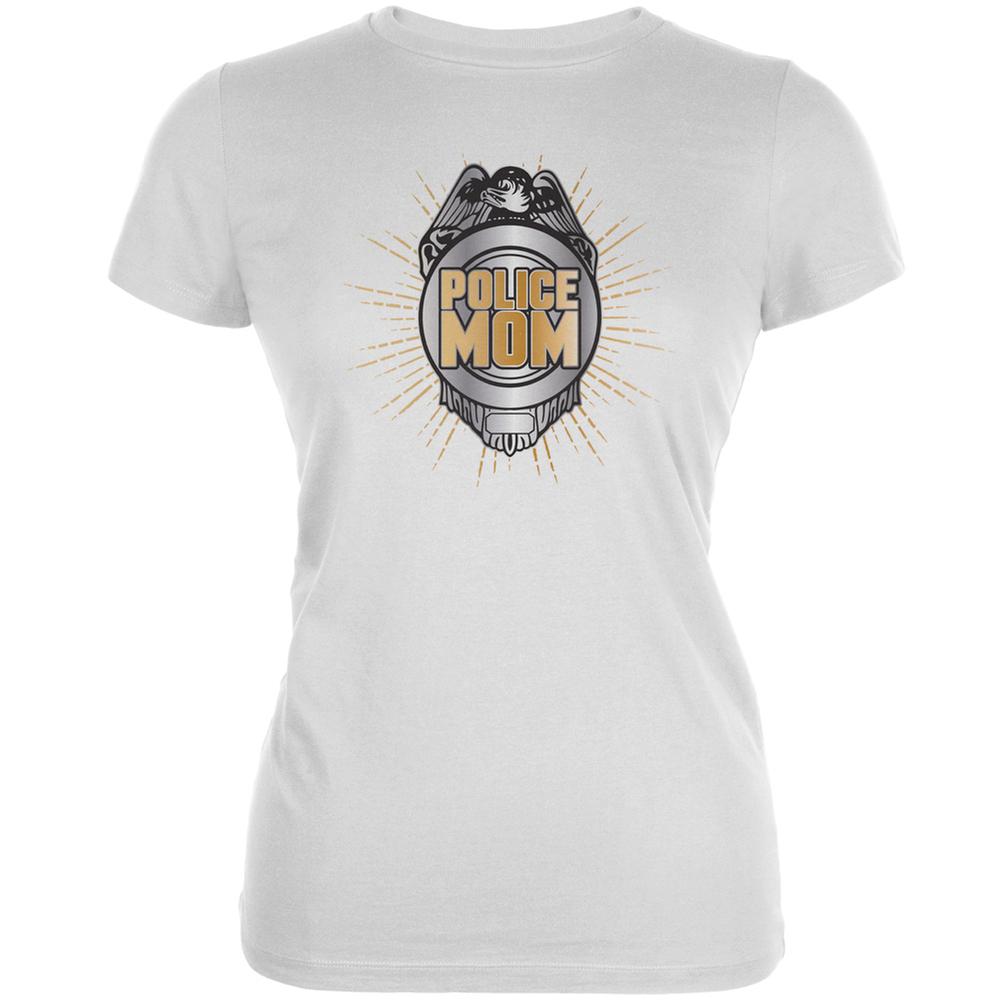Police Mom White Juniors Soft T-Shirt Juniors T-Shirts Old Glory 2XL White 