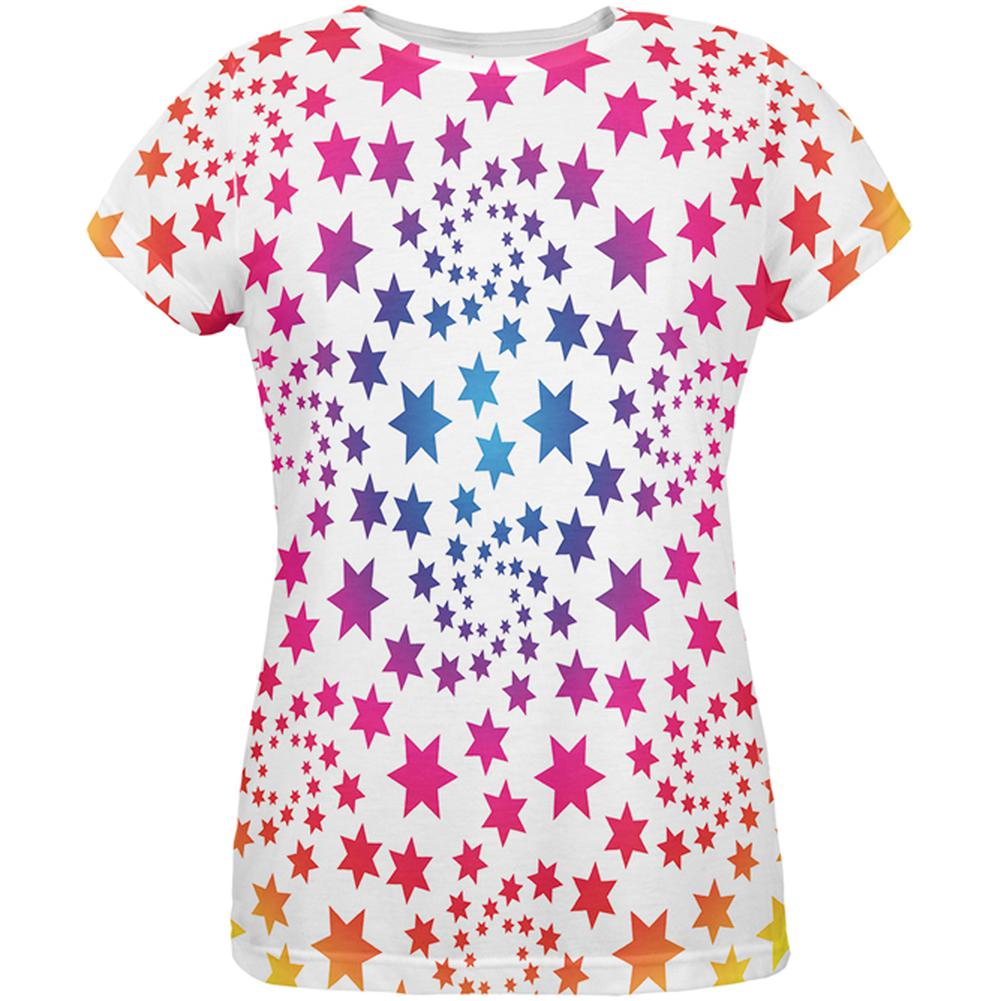 Rainbow Star Swirls All Over Womens T-Shirt Women's T-Shirts Old Glory 2XL Multi 