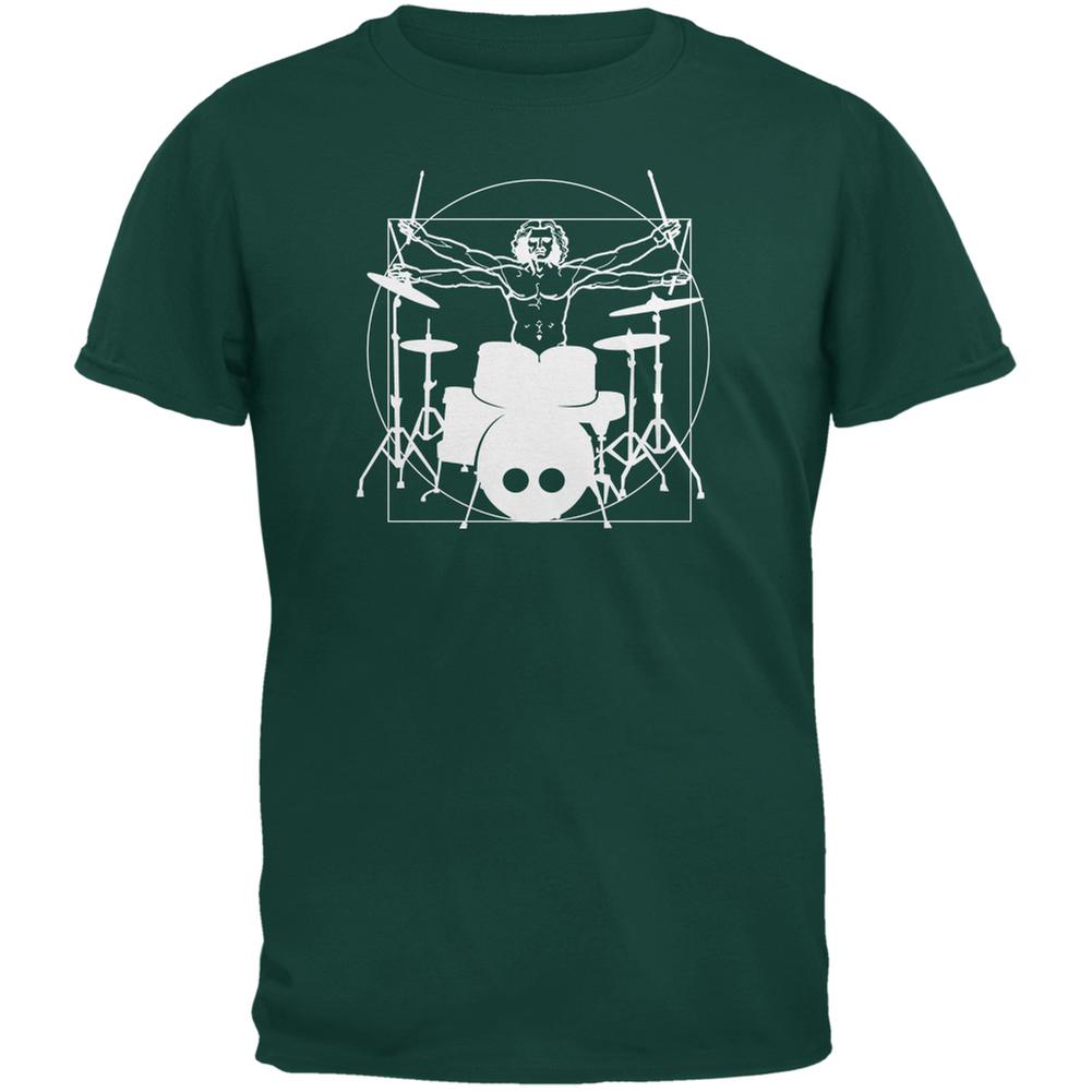 Vitruvian Man Drummer Forest Green Adult T-Shirt Men's T-Shirts Old Glory 2XL Green 