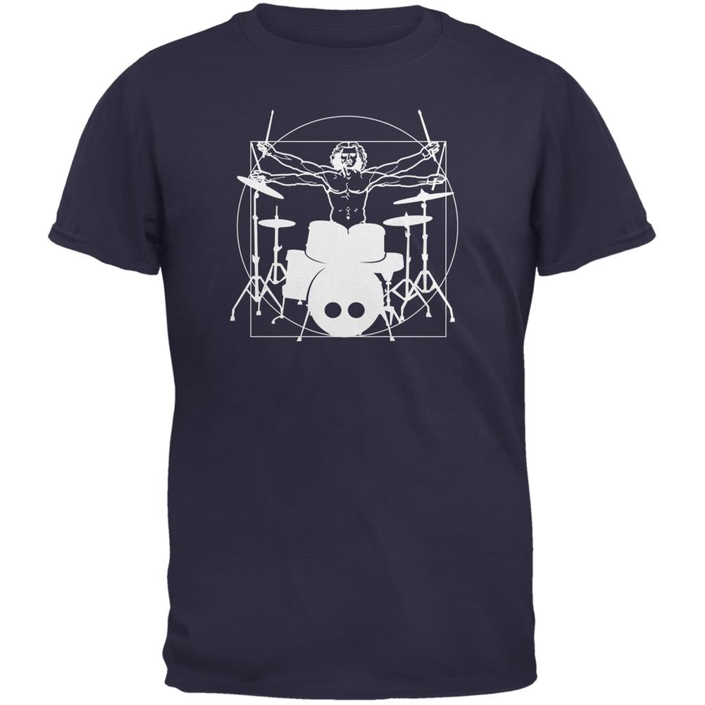 Vitruvian Man Drummer Navy Adult T-Shirt Men's T-Shirts Old Glory 2XL Blue 