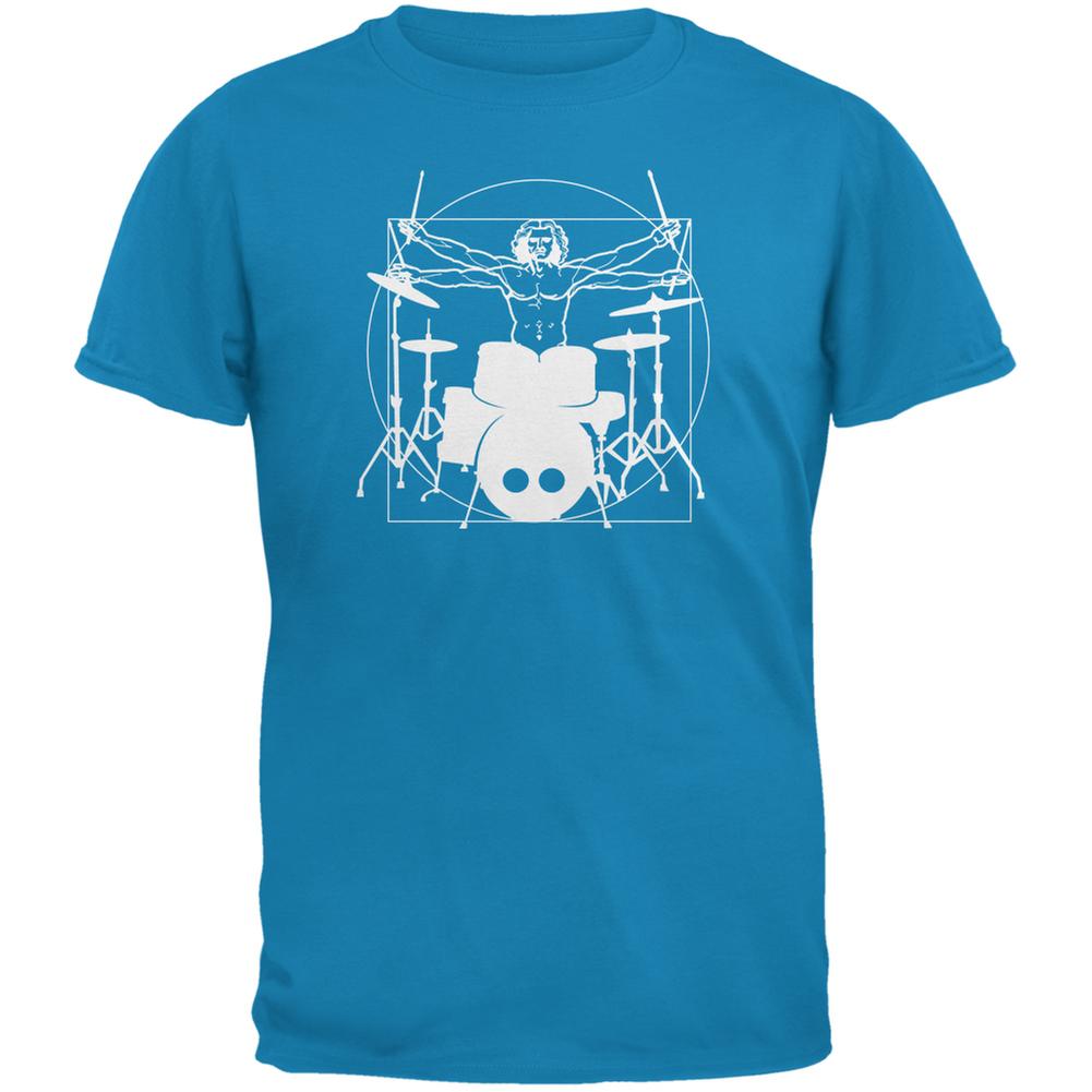 Vitruvian Man Drummer Sapphire Blue Adult T-Shirt Men's T-Shirts Old Glory 2XL Blue 