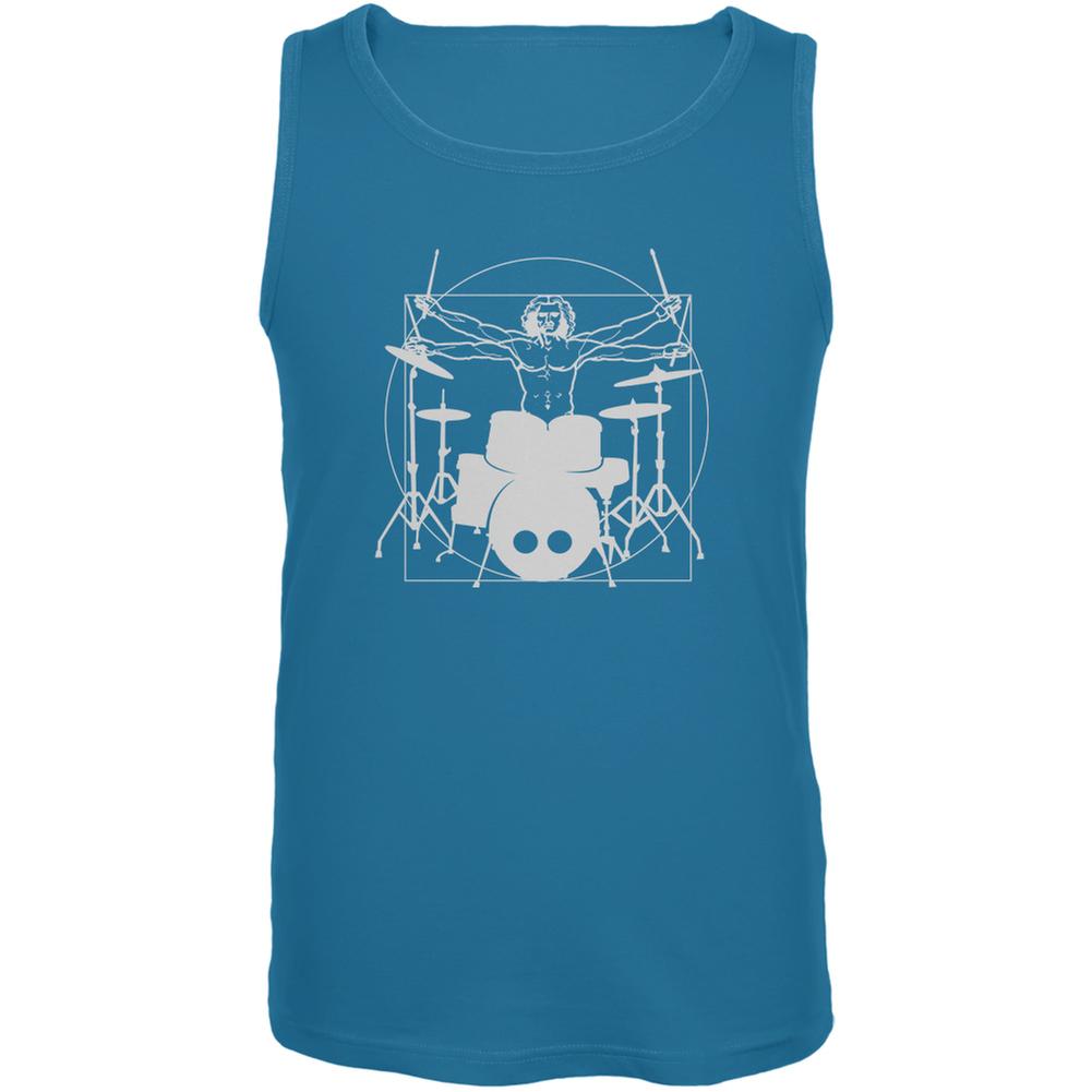 Vitruvian Man Drummer Turquoise Adult Tank Top Men's Tank Tops Old Glory LG Blue 