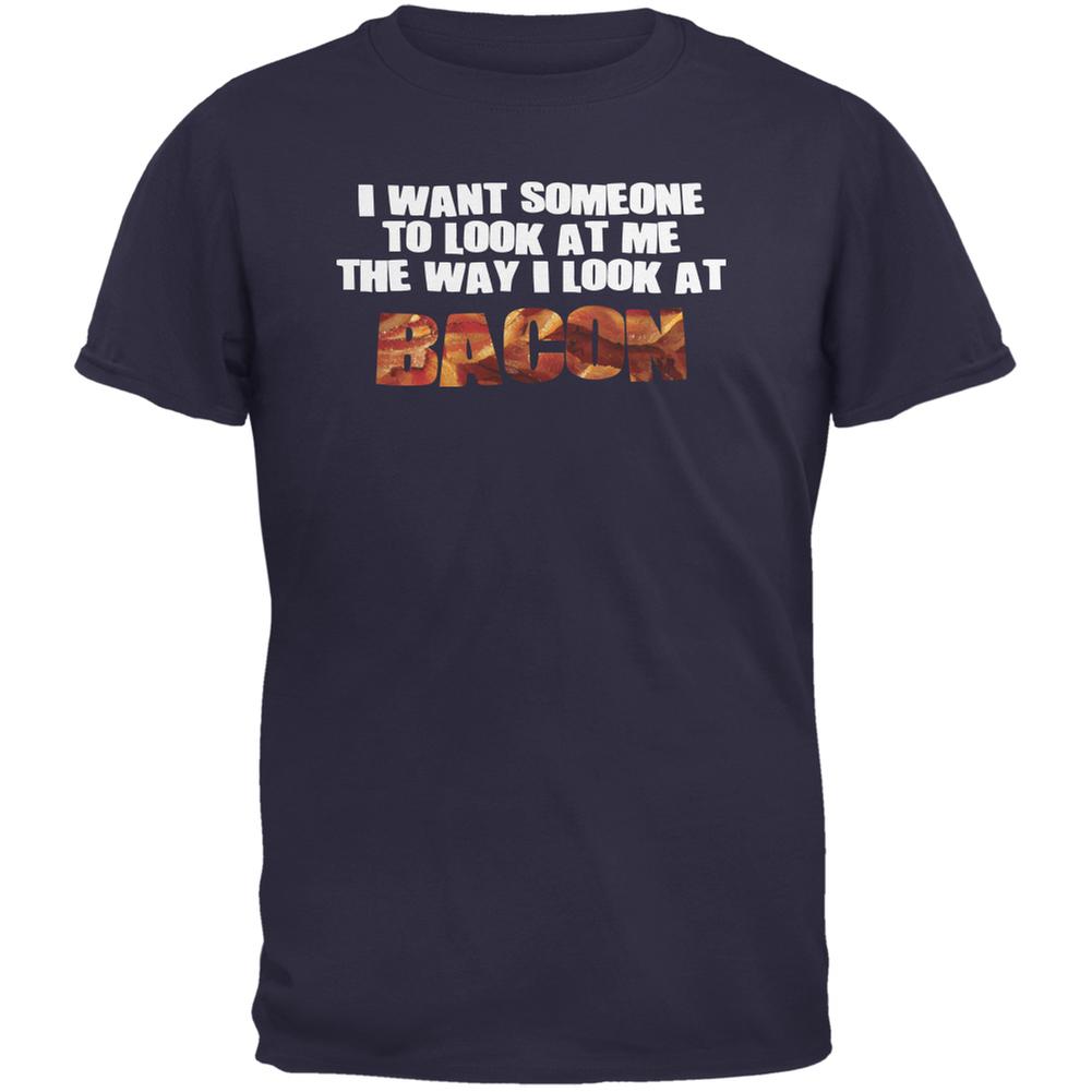 Look At Me Like Bacon Navy Adult T-Shirt Men's T-Shirts Old Glory 2XL Blue 