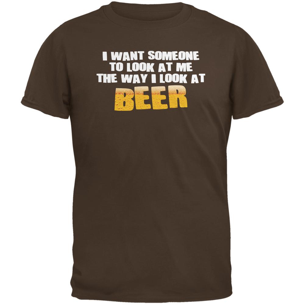 Look At Me Like Beer Brown Adult T-Shirt Men's T-Shirts Old Glory SM Brown 