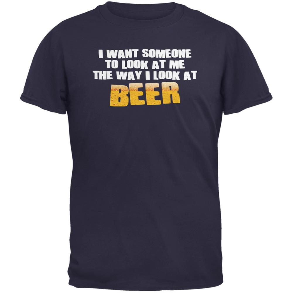 Look At Me Like Beer Navy Adult T-Shirt Men's T-Shirts Old Glory SM Blue 
