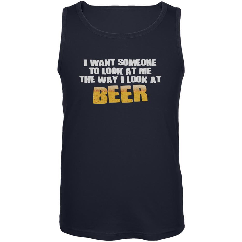 Look At Me Like Beer Navy Adult Tank Top Men's Tank Tops Old Glory SM Blue