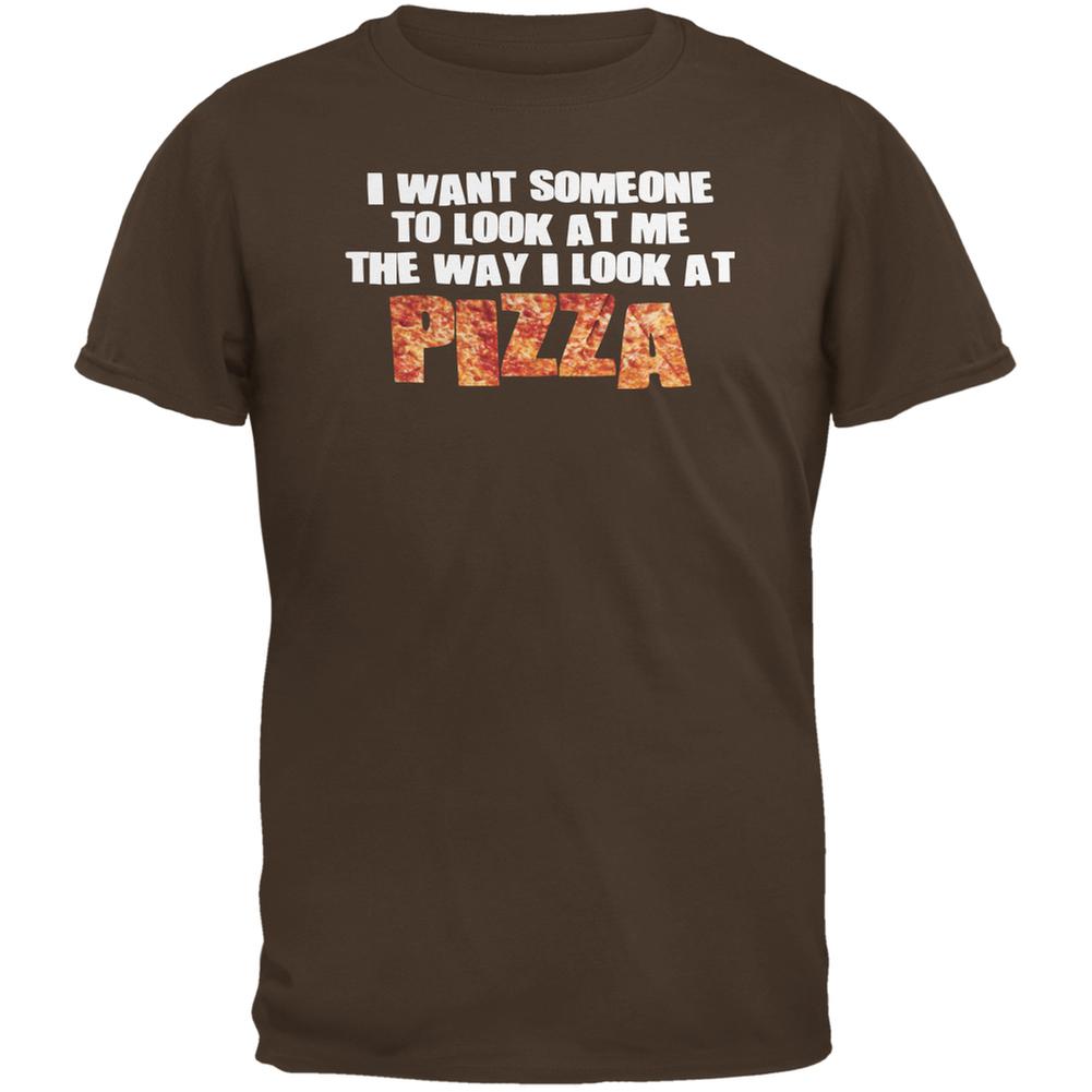 Look At Me Like Pizza Brown Adult T-Shirt Men's T-Shirts Old Glory 2XL Brown 