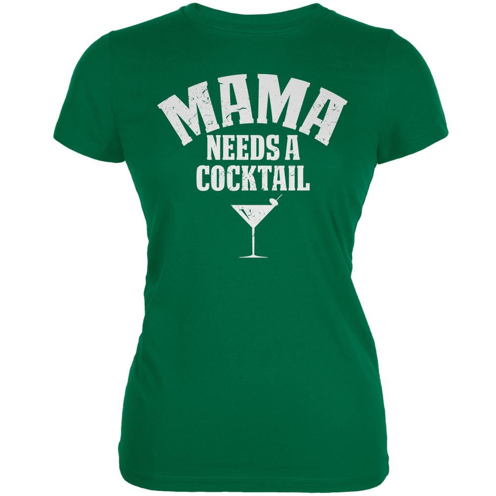 Mama Needs A Cocktail Kelly Green Juniors Soft T-Shirt Juniors T-Shirts Old Glory SM Green 