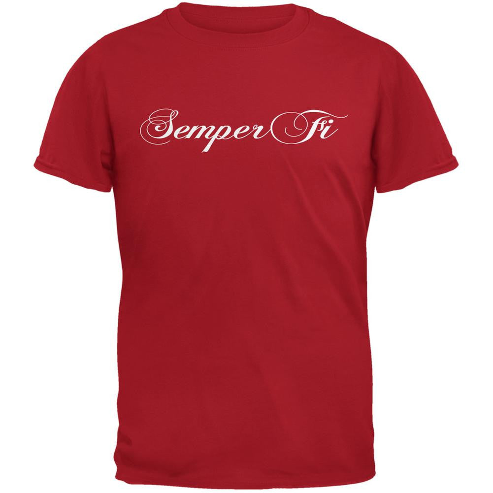 Semper Fi Script Red Adult T-Shirt Men's T-Shirts Old Glory 2XL Red 