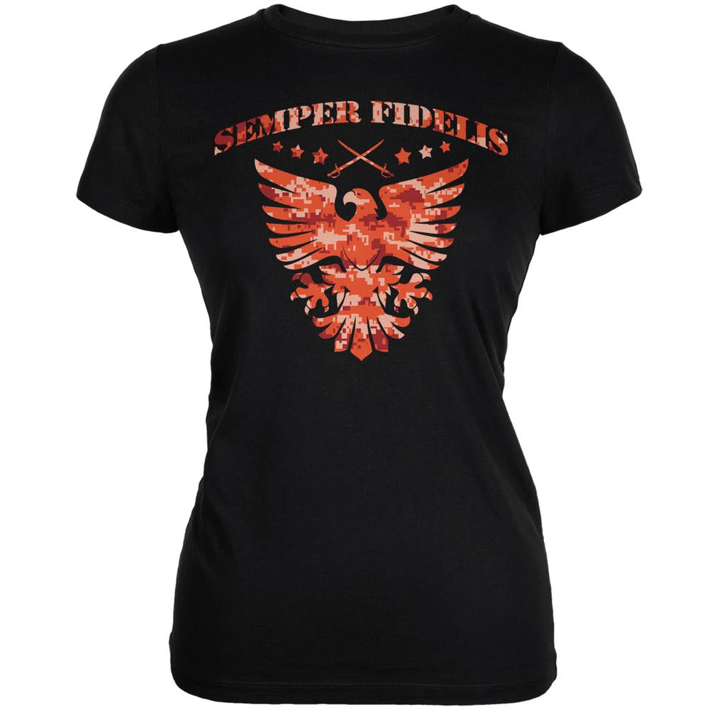 Semper Fidelis Eagle Black Juniors Soft T-Shirt Juniors T-Shirts Old Glory 2XL Black 