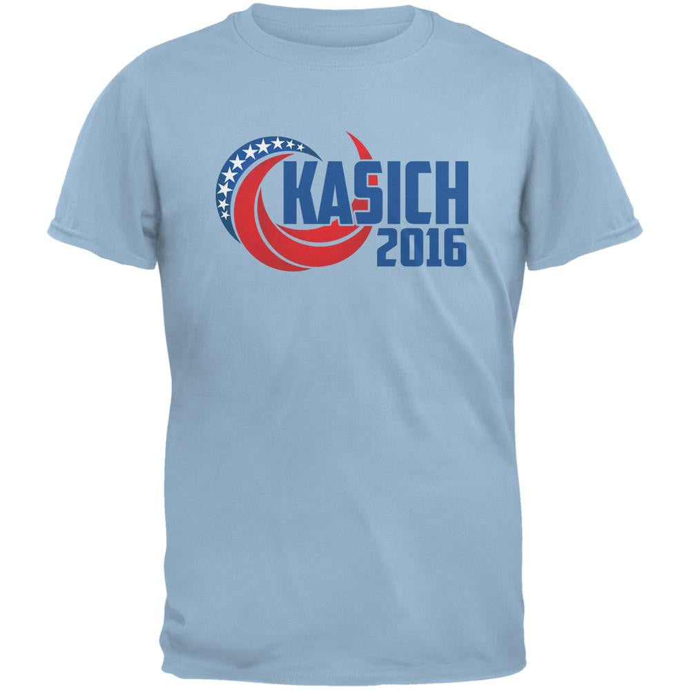 Election Kasich 2016 Swoosh Light Blue Adult T-Shirt Men's T-Shirts Old Glory 2XL Blue 